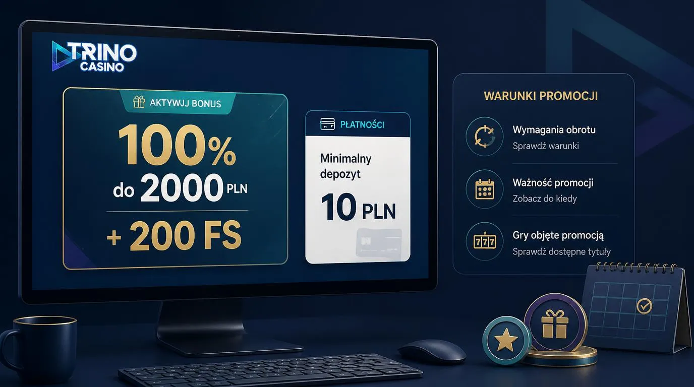 Panel oferty powitalnej 100% do 2000 PLN i 200 FS obok informacji o minimalnym depozycie 10 PLN